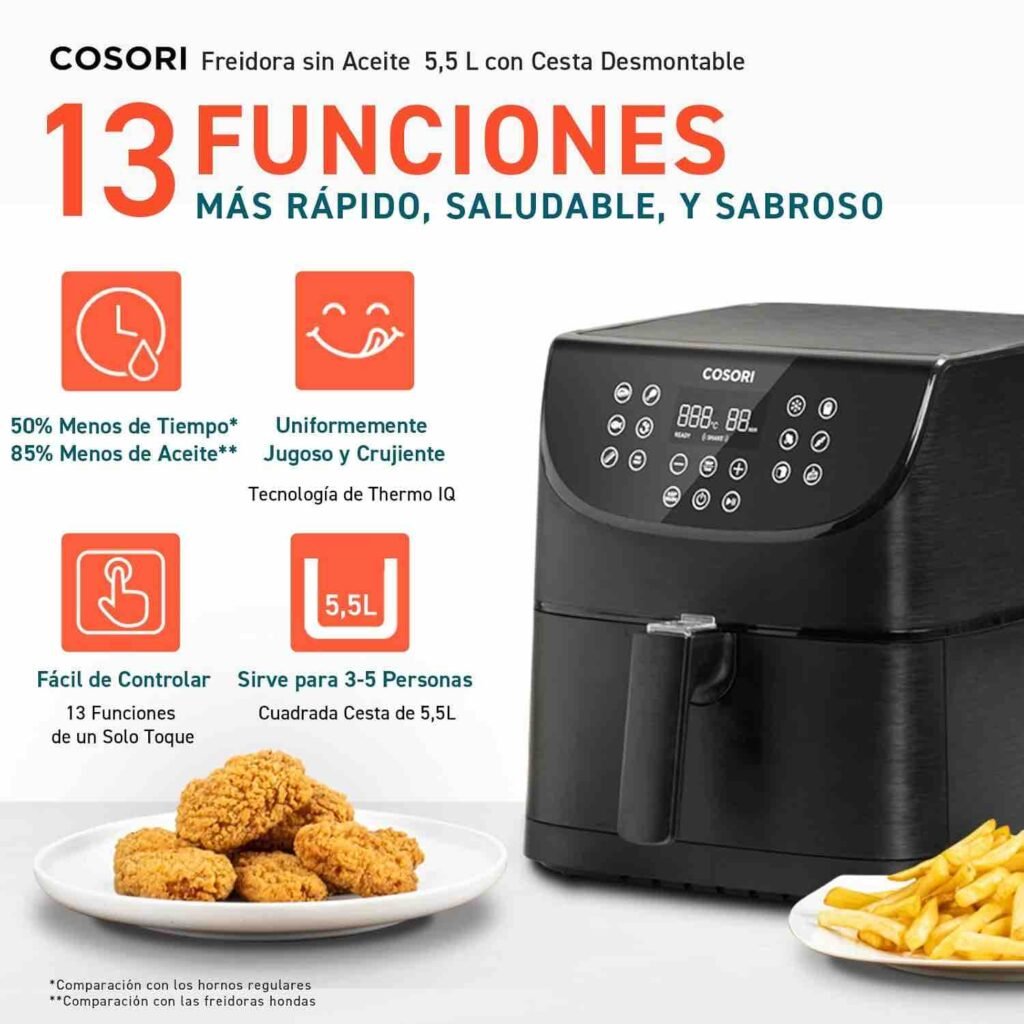 Programas automáticos de la COSORI Freidora de Aire 5.5L.