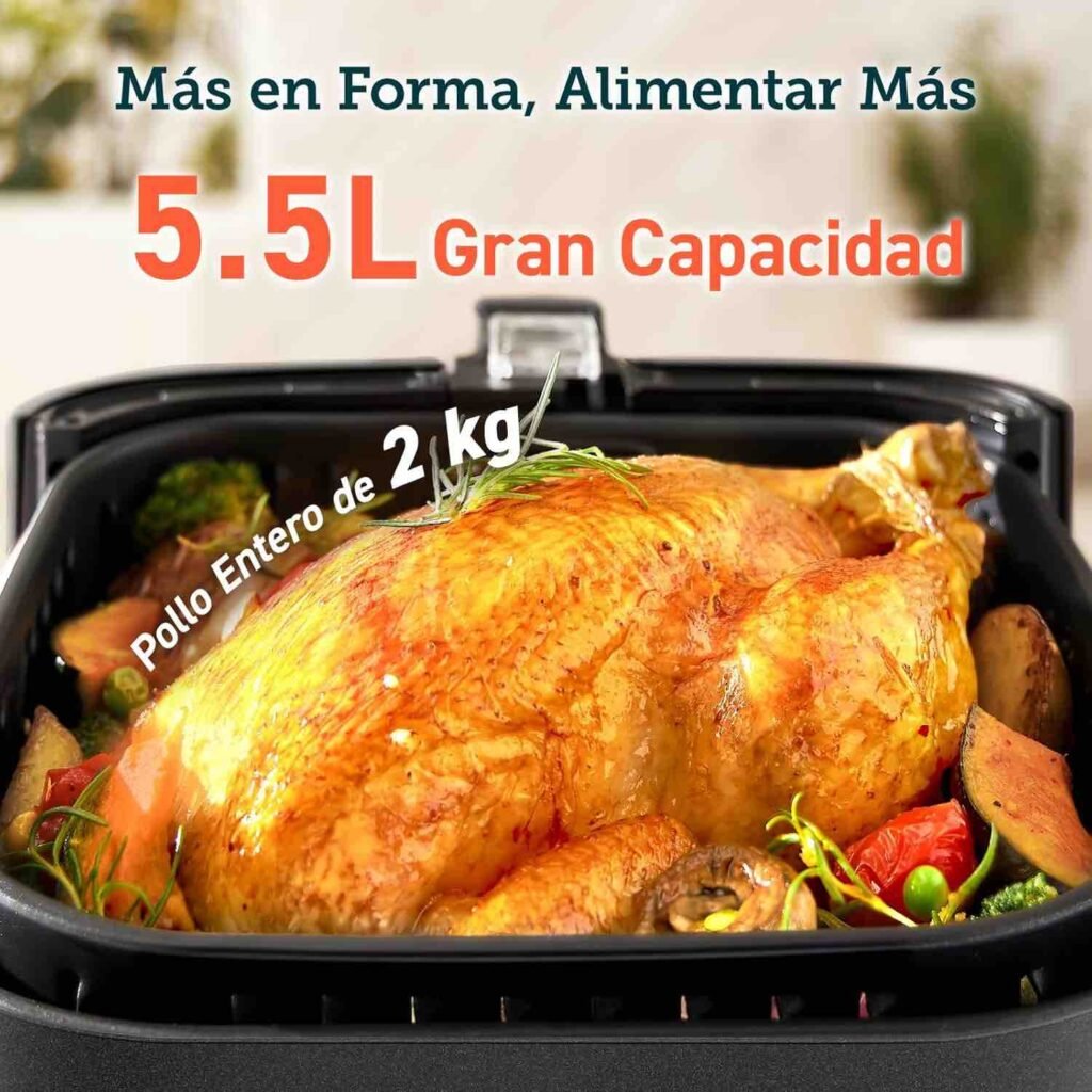 Capacidad de 5.5 litros de la COSORI Freidora de Aire.